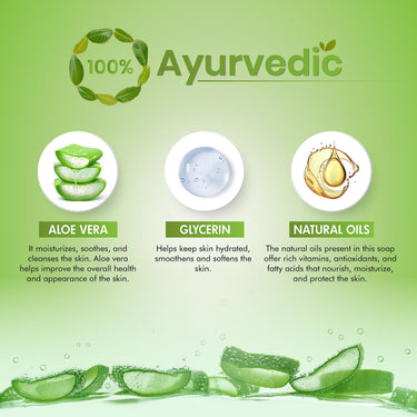 Ozone Ayurvedic Aloe Vera Bathing Bar | Soap For Men & Women | Ideal For Glowing, Nourishing & Moisturizing Skin | Enriched with Aloe Vera Extract and Natural Oils | Paraben Free | 125g (Pack of 6)